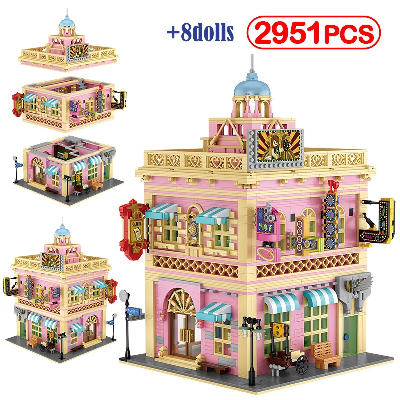 

Mini City Street View Traditional House Architecture Building Blocks Friends Castle Villa Figures Bricks Toys For Children Gift