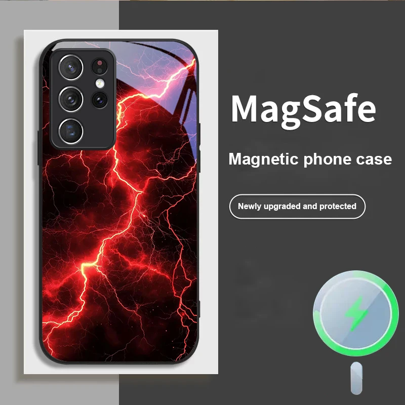 Фото Загадочная красная молния для Samsung S25 8 9 S10 S20 Ultra S21 Pro S22 Plus S23 FE S24 Ultra S25 Edge Magsafe Glass Чехол для телефона №1