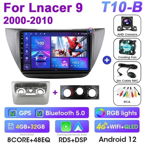 Автомагнитола 2 Din, Android 12, мультимедийный видеоплеер для Mitsubishi Lancer 9 CS 2000-2010, GPS-навигация, 4G Carplay, автостерео
