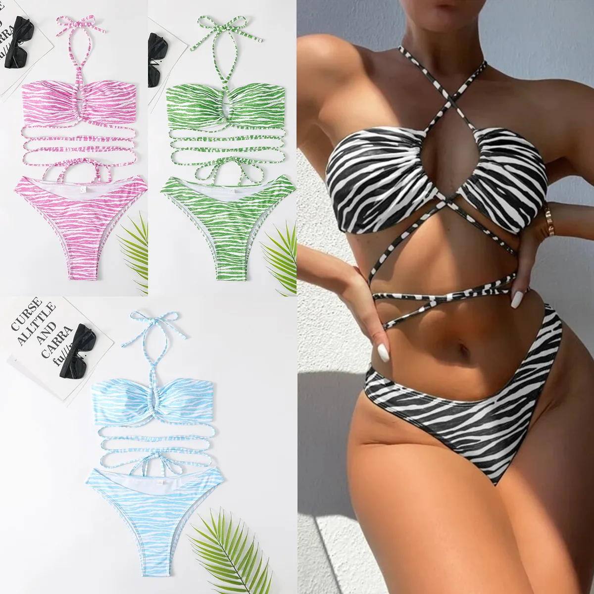 

2022 new ins style ladies split swimsuit bikini striped print bikini swimsuit
