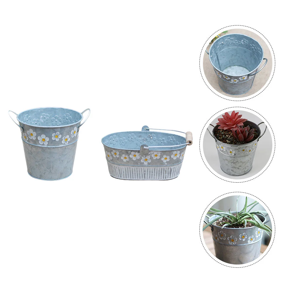 

2pcs Shabby Iron Creative Vintage Succulents Planters Flower Buckets Flowerpots