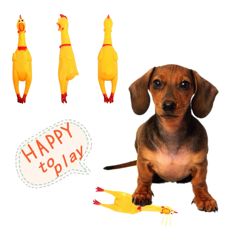 

New Pets Squeak Toys Screaming Chicken Squeeze Sound Dog Chew Toy Durable Yellow Safety Rubber Vent Chicken For Dogs Molar Toys