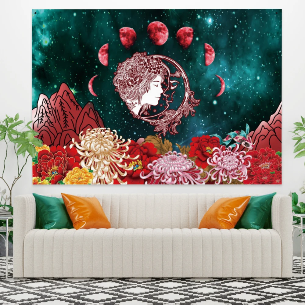 

Звездная Луна Небо психоделический цветок Гобелен Мандала Богемный Хиппи человеческое лицо искусство настенный Декор для дома ковер гобелены
