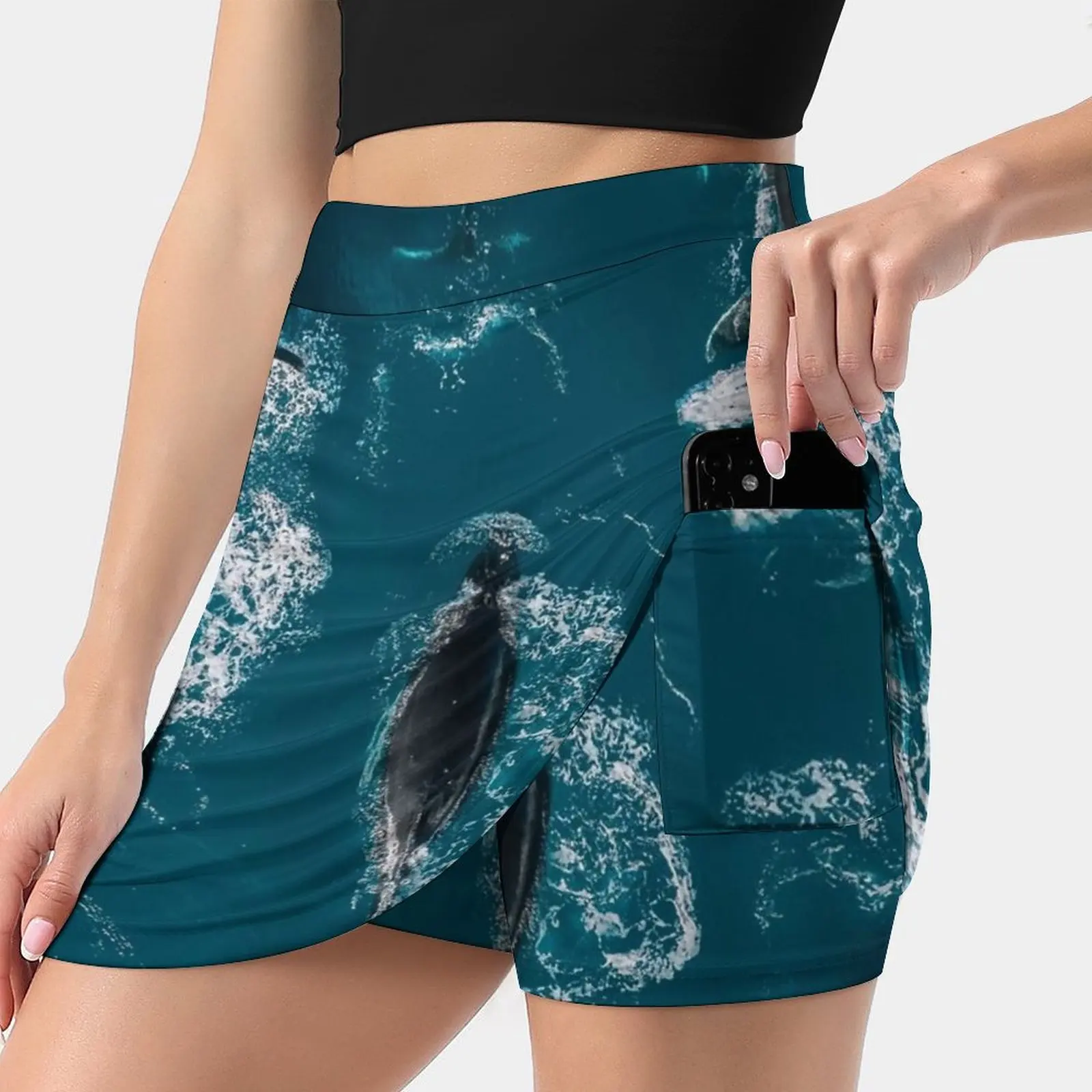 

Whales In Blue-Wildlife Aerial Women's skirt With Hide Pocket Tennis Skirt Golf Skirts Badminton Skirts Running skirts Wildlife