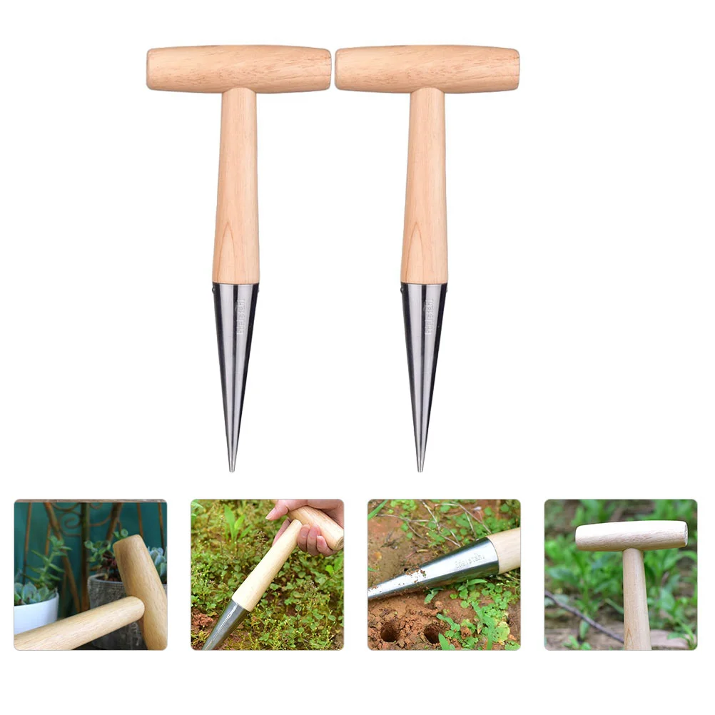 

2pcs Wooden Hand Puncher Sturdy Hand Planter Soil Puncher Tools for Garden