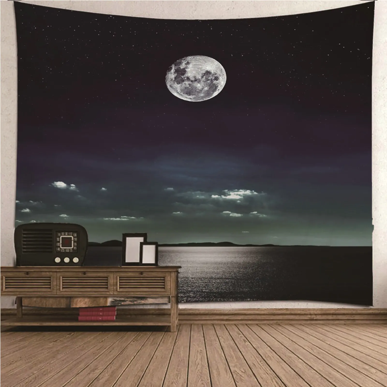 

Tapestry Design Tapestry Hangers For Wall Hangings natural scenery Full Moon At Sea Wall Hanging Blanket Dorm Art Decor Covering