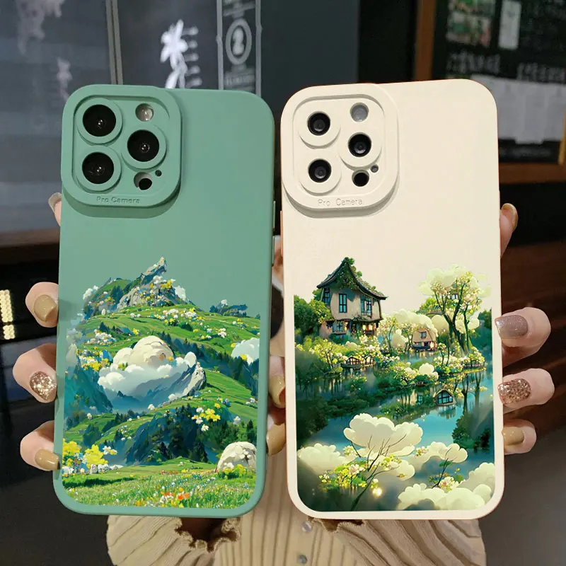 

Beautiful Scenery Phone Case For Iphone 12 13 11 14 Pro Max 14 Plus 8 7 Plus SE2 XS X XR Fantasy Scenery Map Soft Silicone Cover