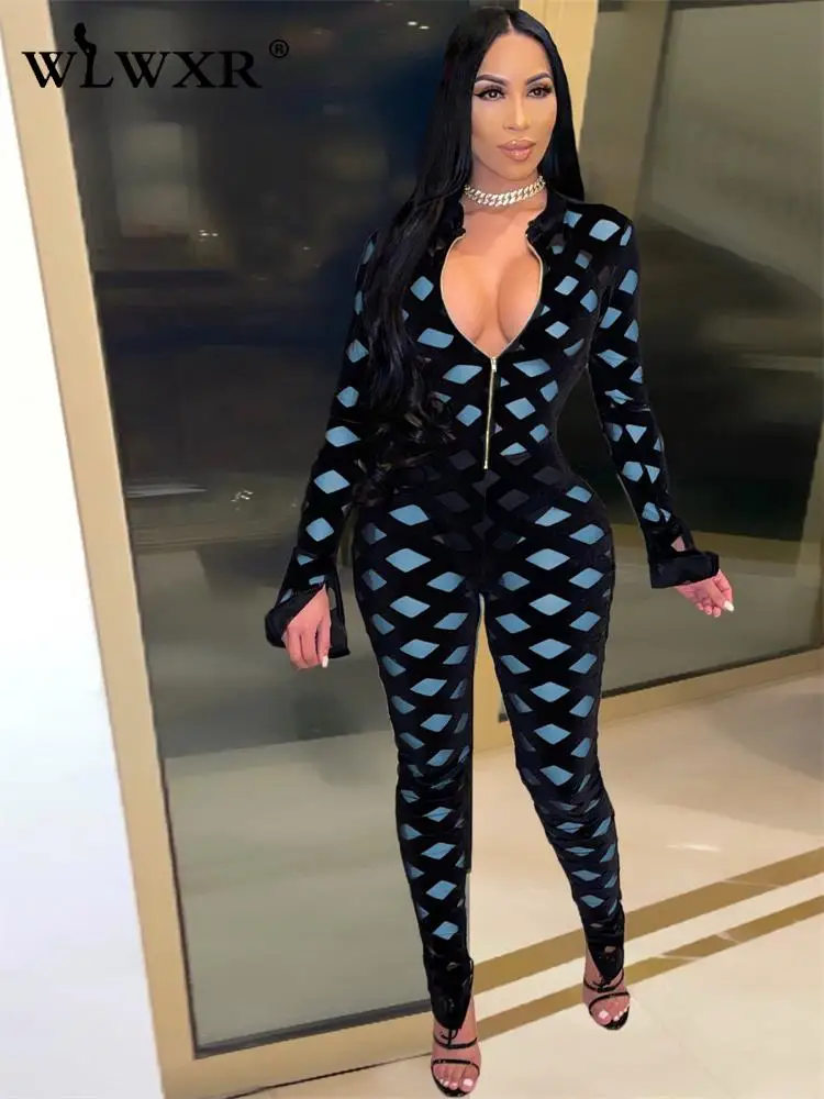 

WLWXR Весенние сексуальные черные сетчатые женские костюмы 2023 с длинным рукавом цельный комбинезон женский белый комбинезон