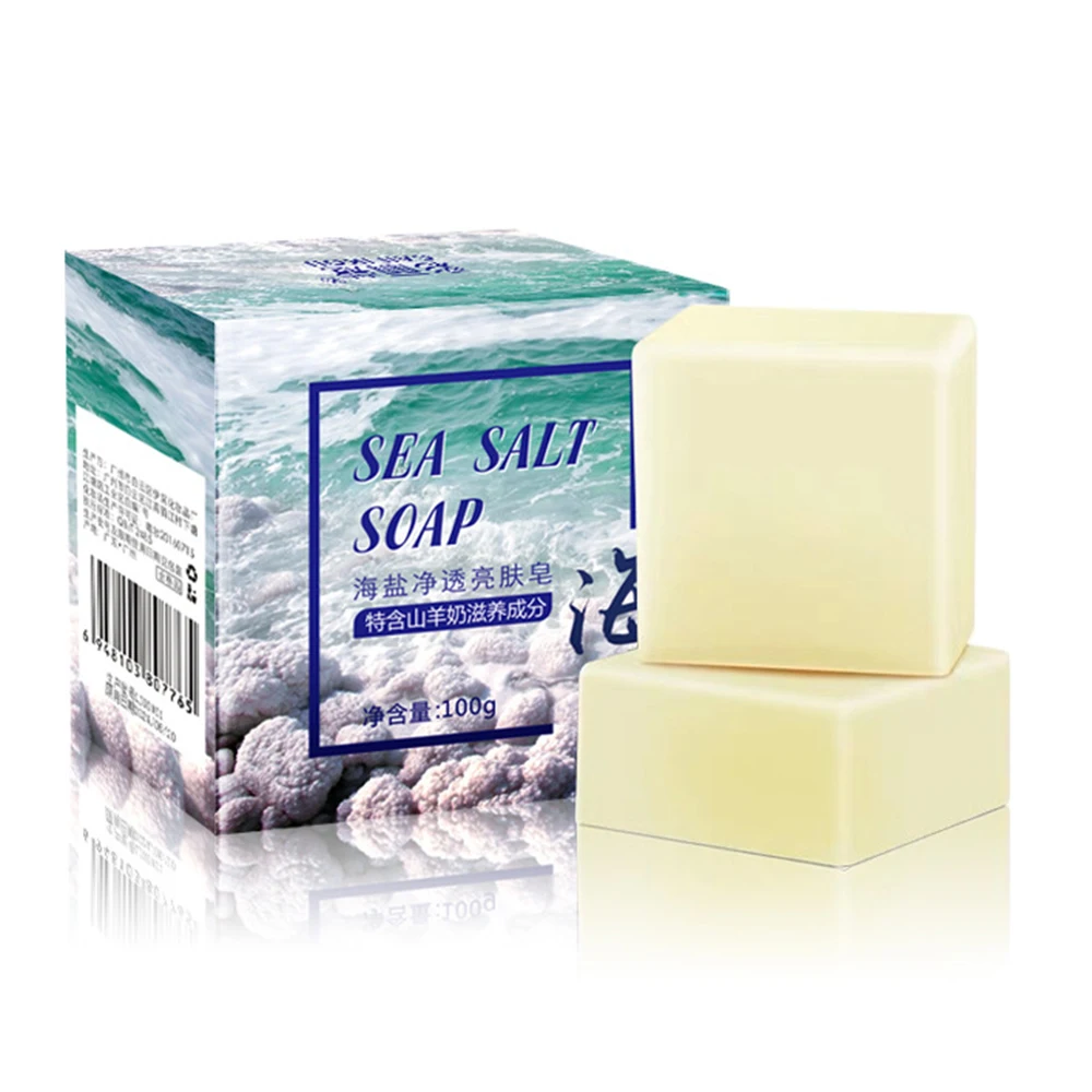 

100g Sea Salt Soap Remove Pimple Pores Acne Treatment Cleanser Moisturizing Goat Milk Face Wash Handmade Soap Base Skin Care