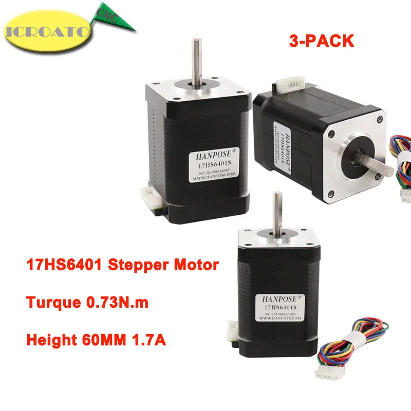 

3-Pack 4-lead Nema17 Stepper Motor for 3D printer 42 motor Nema 17 motor 42BYGH 60mm 1.7A (17HS6401) motor for CNC XYZ