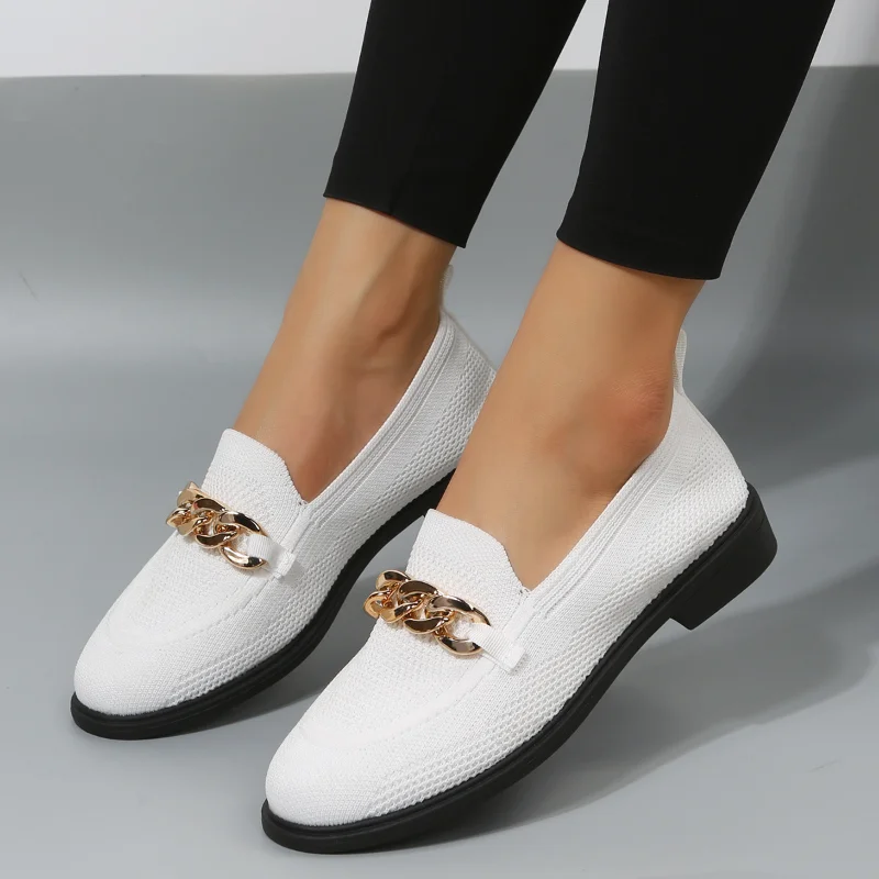 

Women Casual Shoes New Low-heeled Slip-on 2023 Flat Shoe Ladies Mary Janes Shoes Fashion Mesh Breathable Knitted Shoes for Women