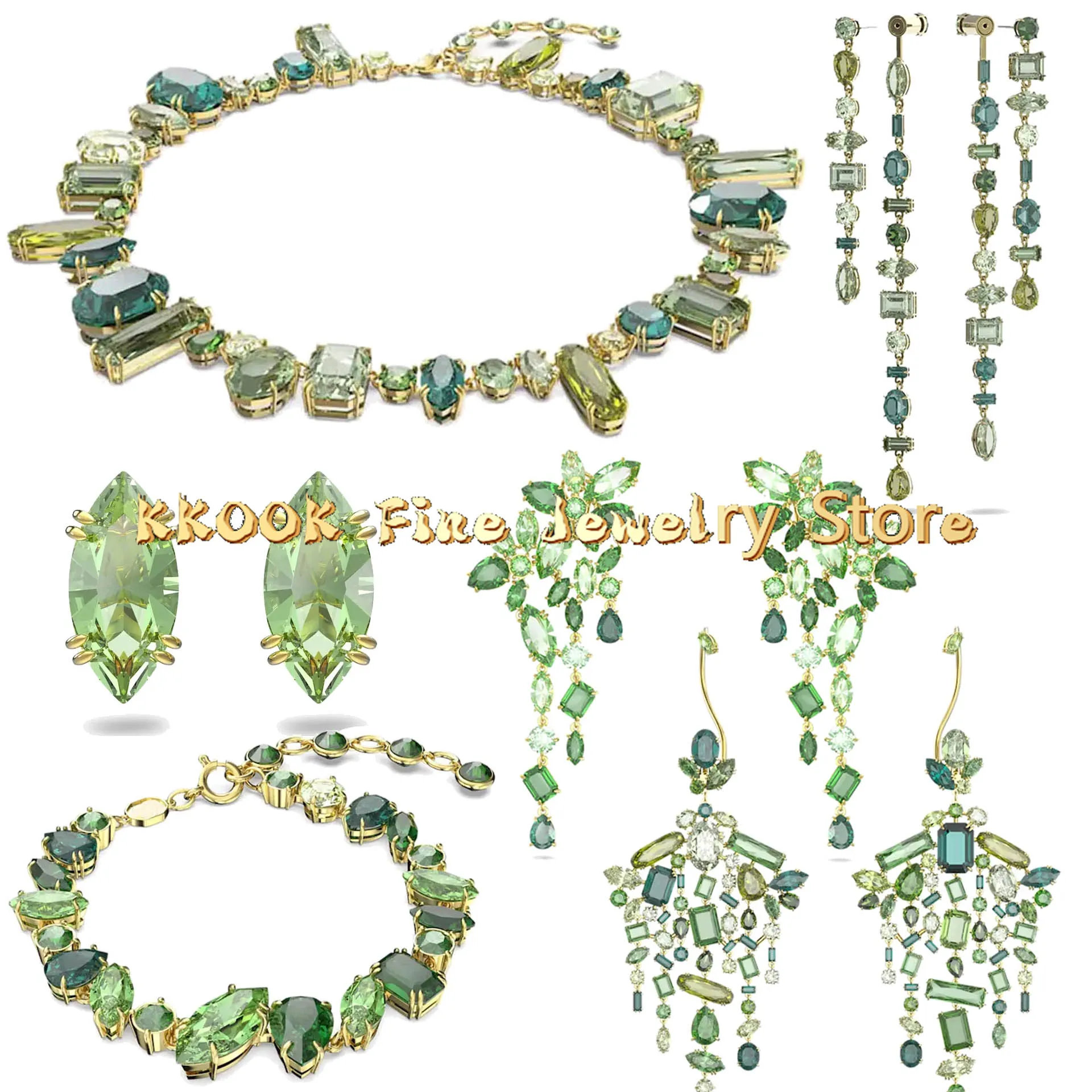 

Оригинальные Модные Красивые бриллиантовые Подвески GEMA с зелеными кристаллами, бриллиантовые серьги, браслет, аксессуары из нержавеющей стали