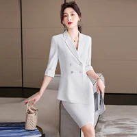 s 4x high end womens white suit skirt office professional wear 2022 new summer thin double breasted ladies jacket slim skirt