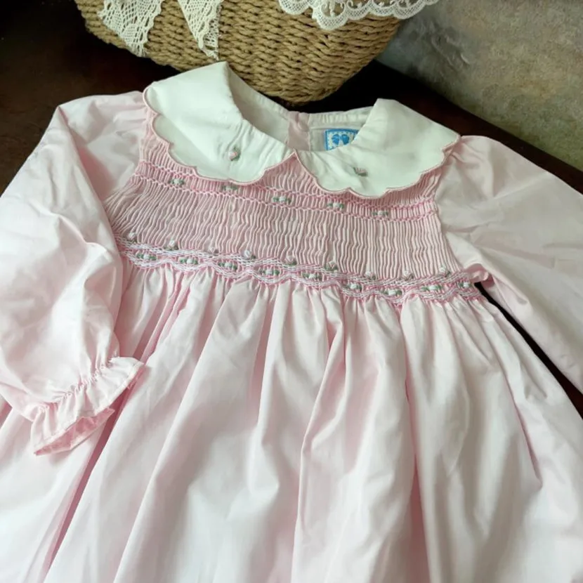

Baby Girls College Style Dress Toddler Handmade Smock Frocks For Kids Birthday Baptism Eid Party Gown Infant Clothing A2464