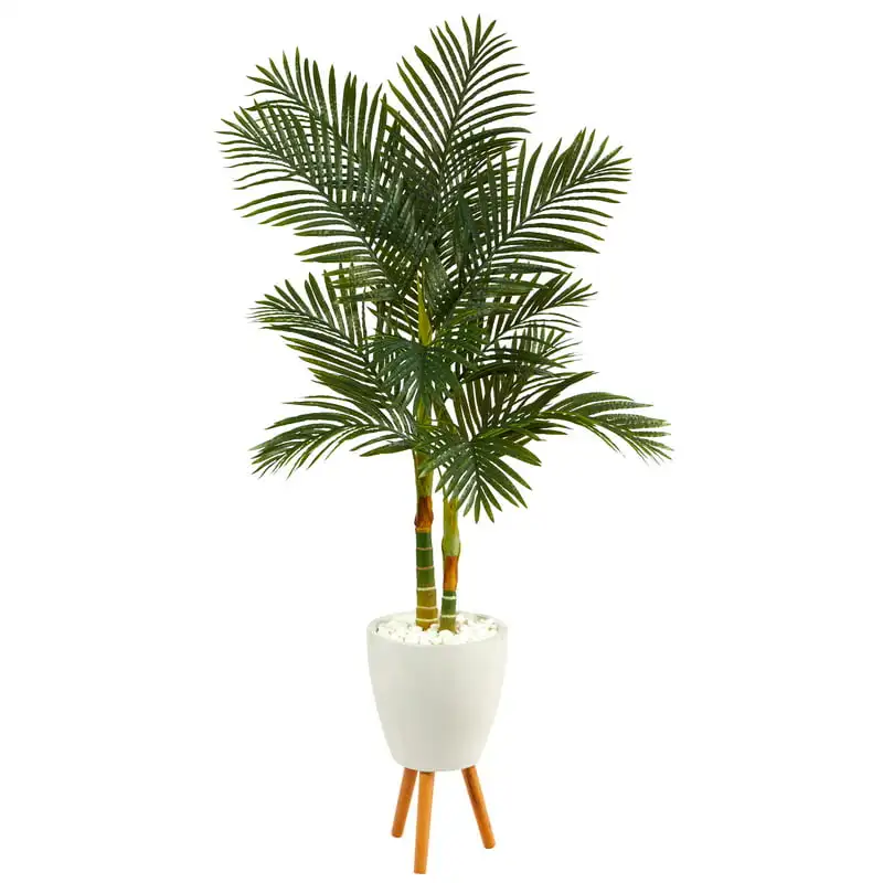 

Golden Cane Artificial Tree in White Planter with Stand
