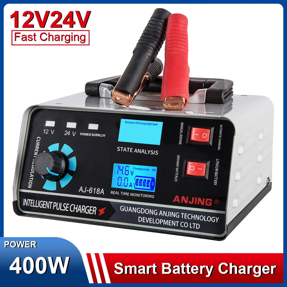 High Power 400W Car Battery Charger 12V 24V Quick Charge Smart Pulse Repair for Car Motorcycle SUV Truck Universal LED Display