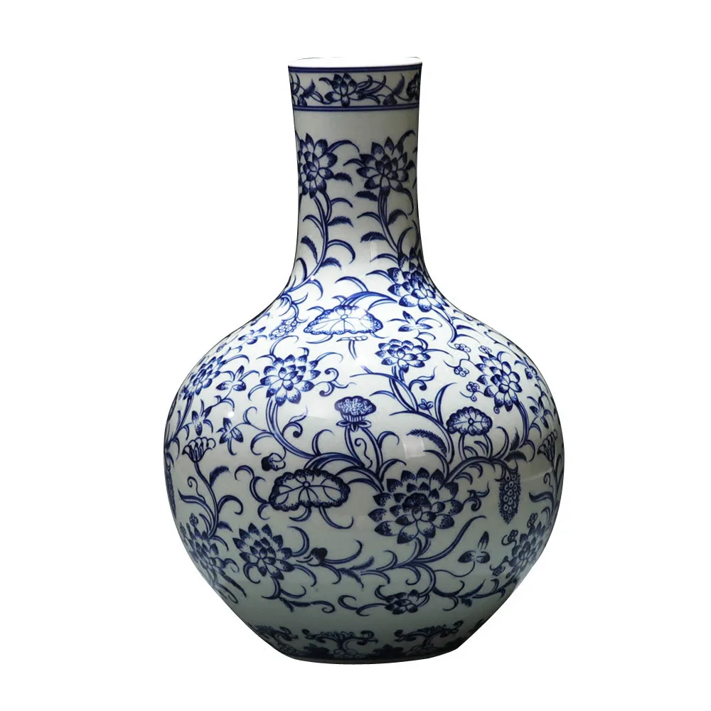 

Керамическая подглазурная ваза Цзиндэчжэнь ручная роспись сине-белая фарфоровая ваза небесная ваза домашний декор в китайском стиле