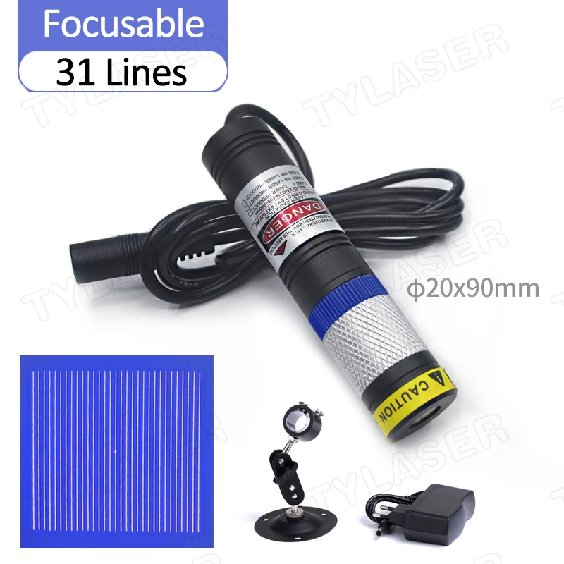 Enlarge DOE 31 Lines Waterproof D20X90mm Focusable 450nm Blue Line 80mW Laser Module for Cutting Positioning