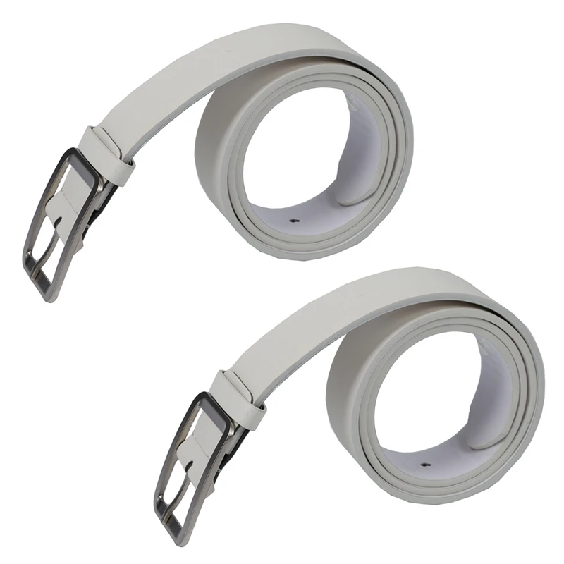 

2X Men's Casual Waistband Belt Faux Leather Belt Buckle Waist Strap Belts White