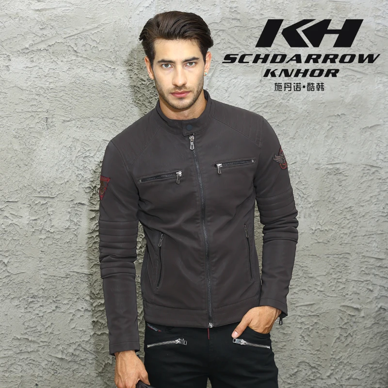 Мужская весенняя куртка-пилот из ПУ кожи с карманами