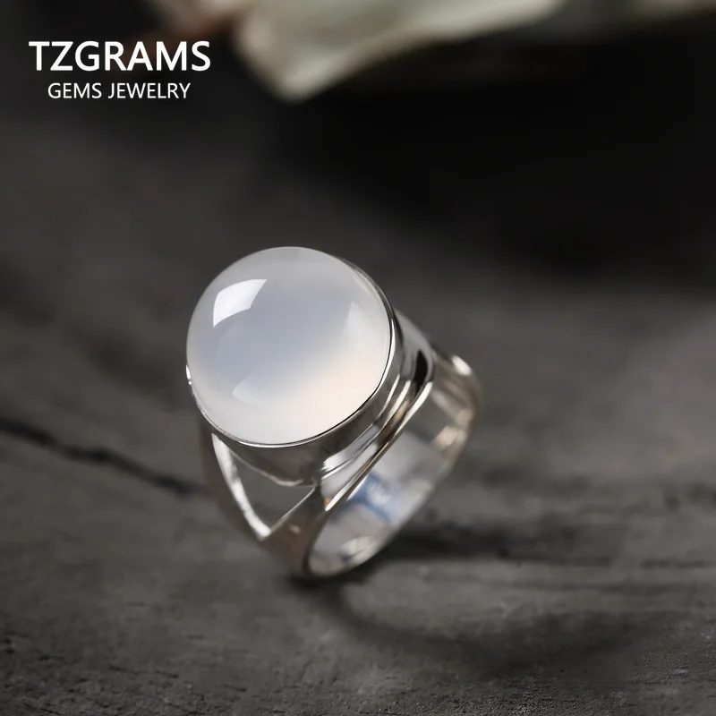 

Guaranteed Sterling Silver 925 Ring Simple Round Rings For Women Natural Chalcedony Stone Elegant Fine Jewelry Bague