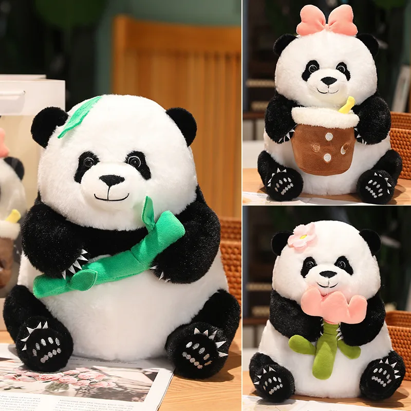 

Cartoon Cute Panda Plush Toy Kawaii Stuffed Animals Panda Hug Bubble Tea Flowers Bamboo Plushies Doll Soft Kids Toys for Girls