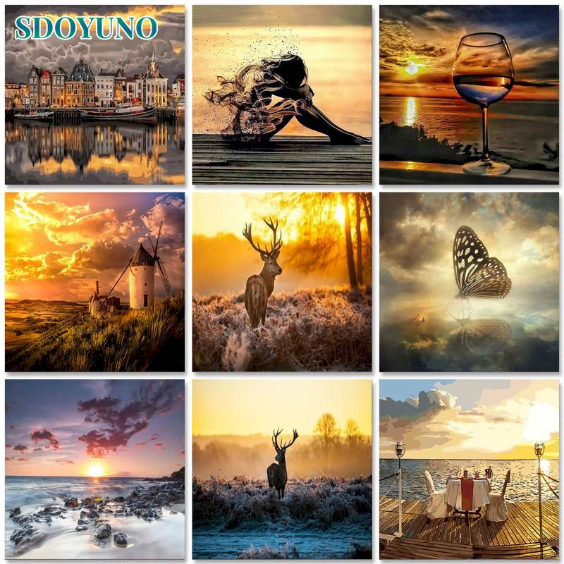 

SDOYUNO Interior Painting by numbers Acrylic paints Scenery Picture Drawing Seascape DIY Paint by numbers Wall art Home decor
