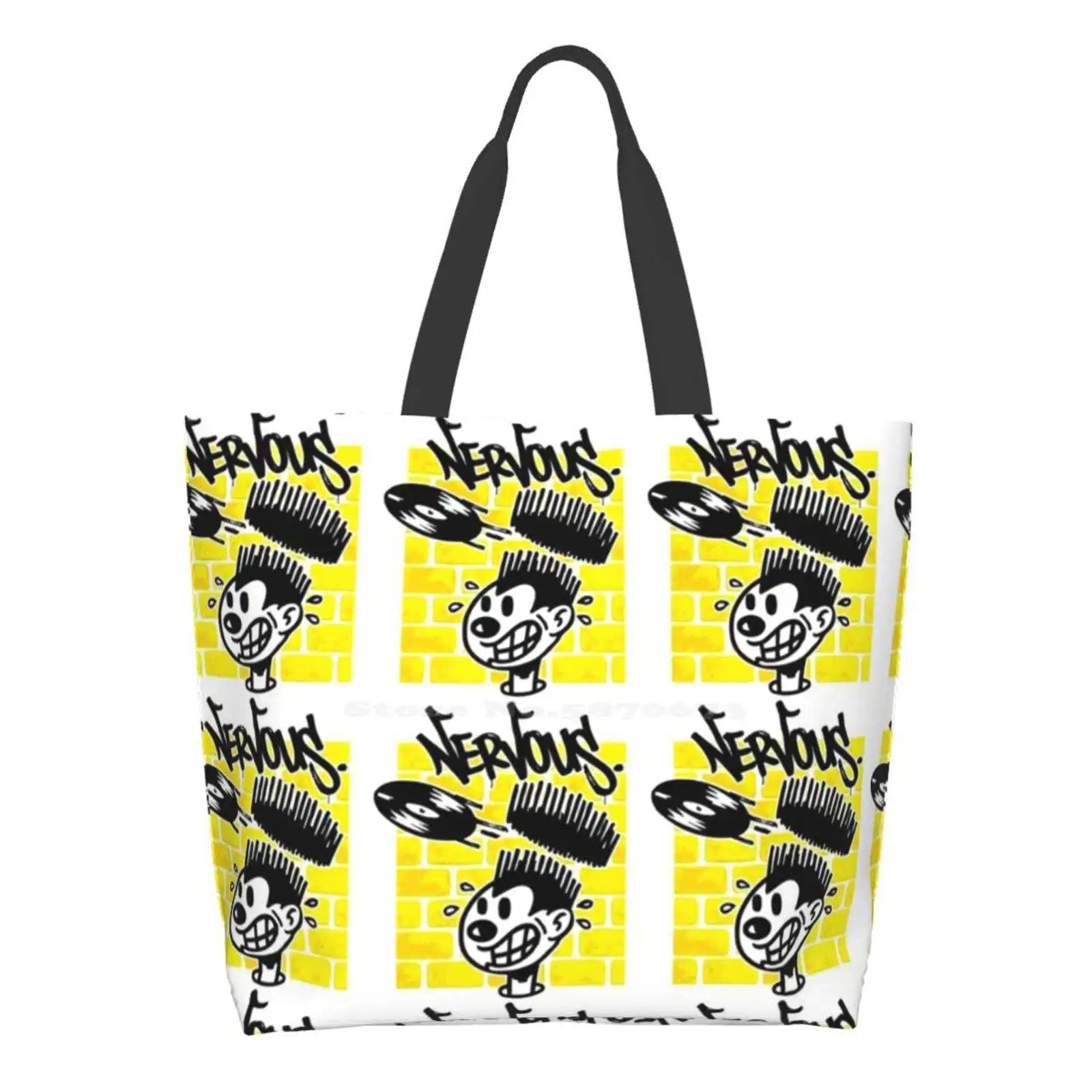 Nervous Records T Shirt Reusable Shopping Bag Tote Large Size Hip Hop Nervous Records Black Moon Nervous Nyc I Mtv Raps 90S