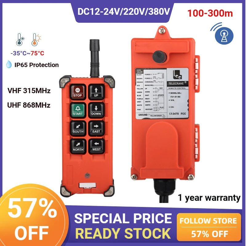 

Free shipping high quality F21-E1B 12-24V/36V/220V/380V Industrial remote control Hoist Crane remote Control