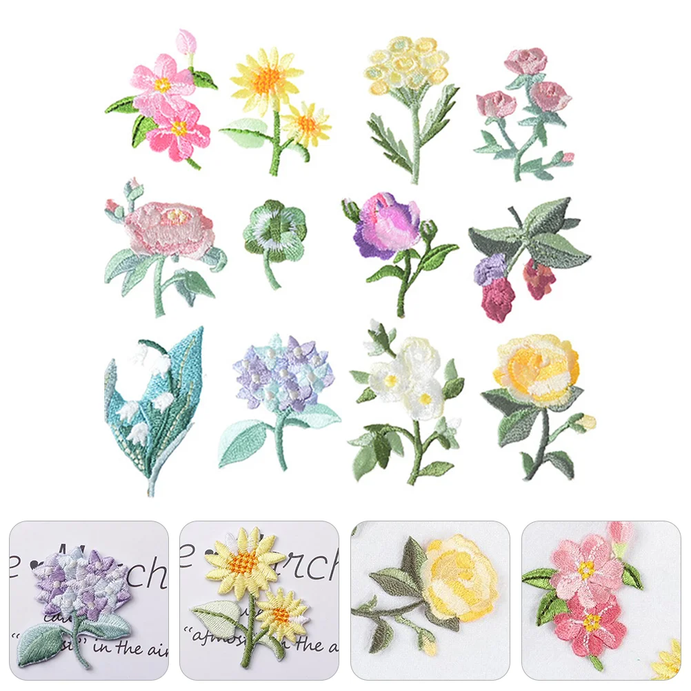 

12 Pcs Flower Patch Embroidery Patches Deco Stickers Clothes Embroidered Kids DIY Garment Accessories