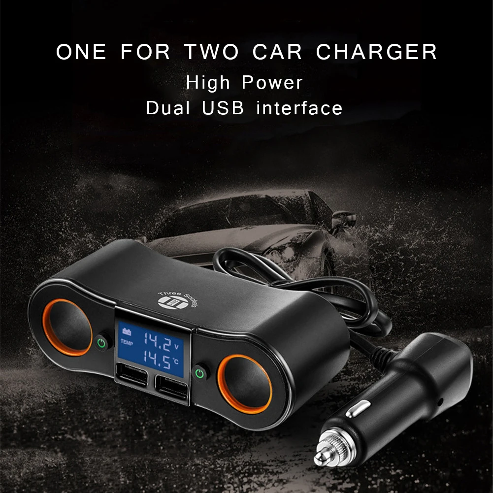 

ZNB02 один для двух высокомощных двойных USB цифровой дисплей с линией автомобильный прикуриватель автомобильное зарядное устройство адаптер ...