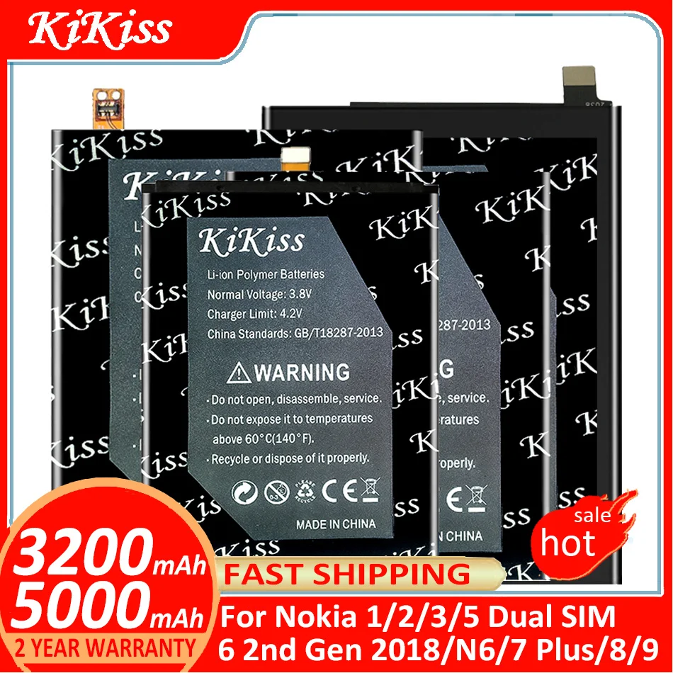 Batteria KiKiss per Nokia 1/2/3/5 Dual SIM/6 2a generazione 2018/N6/7 Plus/8/9/TA-1047/TA-1020/TA-1028/TA-1000/TA-1062/TA-1004/TA-1082