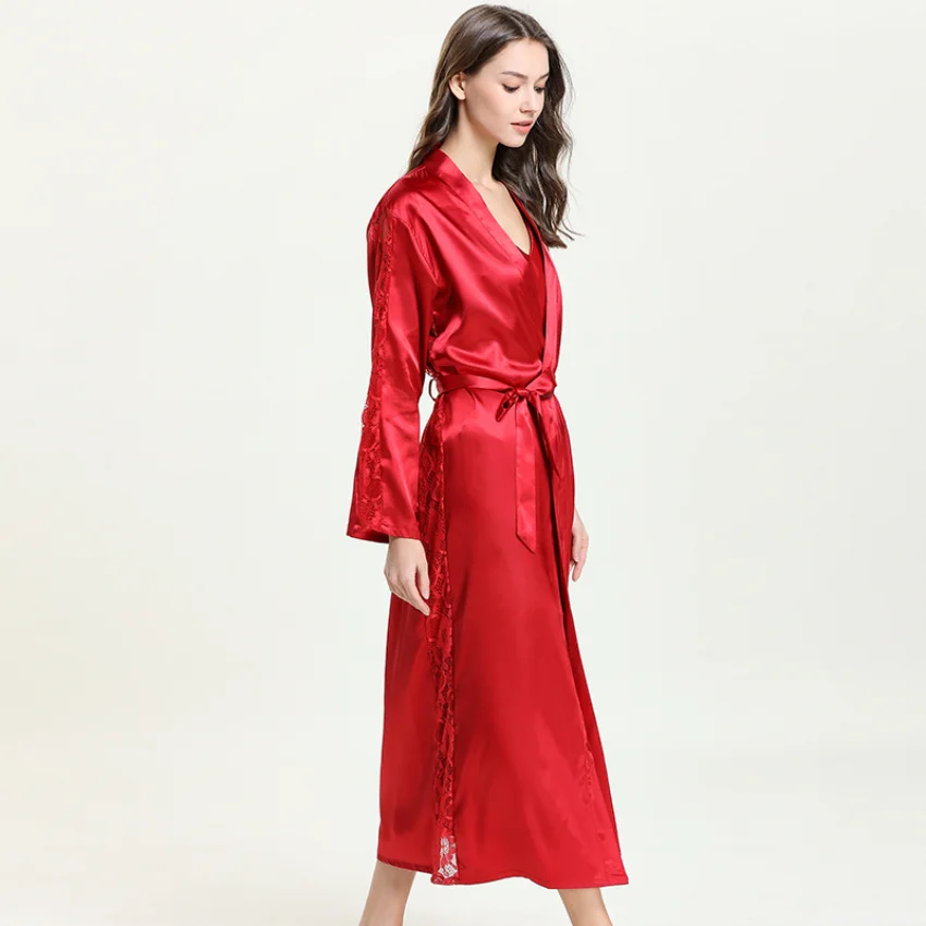 Sexy Nightgown Bathrobe Women's Pajamas Silk-like Pajamas Hanging Skirt Nightgown Two-piece Nightwear Home Clothes Women's suit