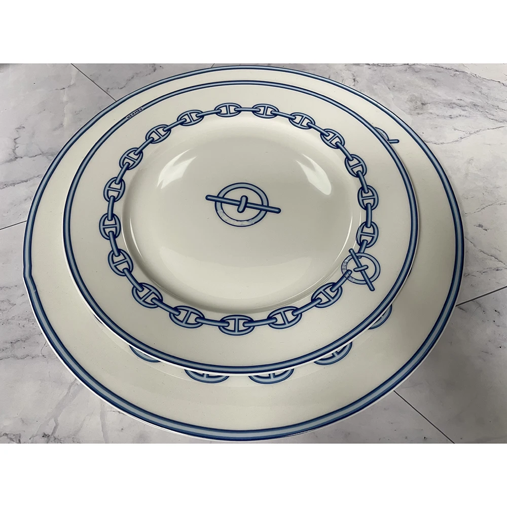 

Blue-chain bone China dinner plate new coffee cup western food plate gift luxury dinner plate set of four bone china dinner set