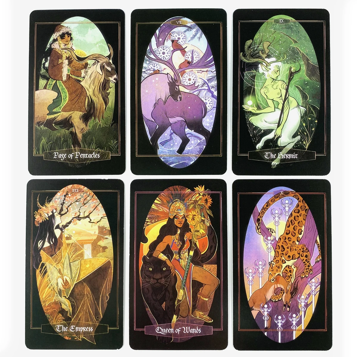Дети Litha Tarot Card Deck от Александрии Хантингтона включая мифических животных а также