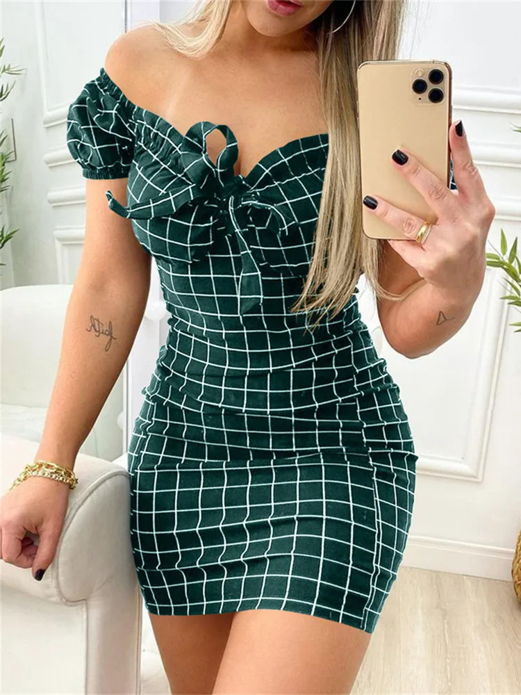 Женское сексуальное платье в клетку с принтом вечерние облегающие