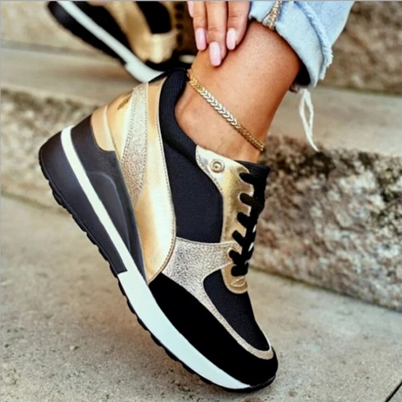 

2022 Design New Women Casual Shoes Height Increasing Sport Wedge Shoes Air Cushion Comfortable Sneakers Zapatos De Mujer