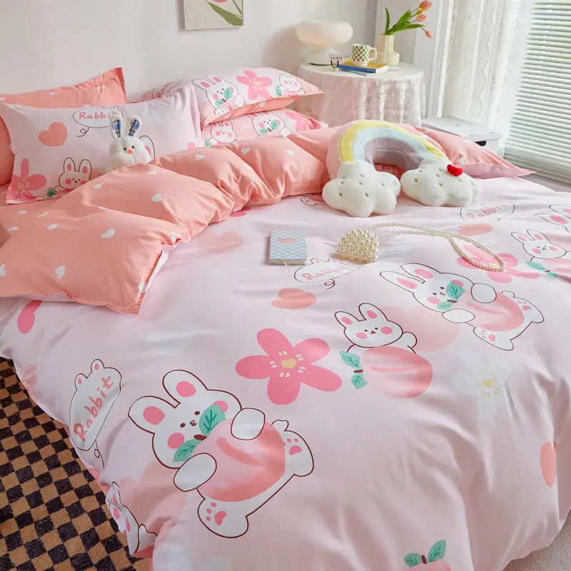 

Cute Rabbit Bedding Set for Boys Girls Single Double Size Bed Linen Duvet Cover Pillowcase No Fillings Kids Adult Home Textile