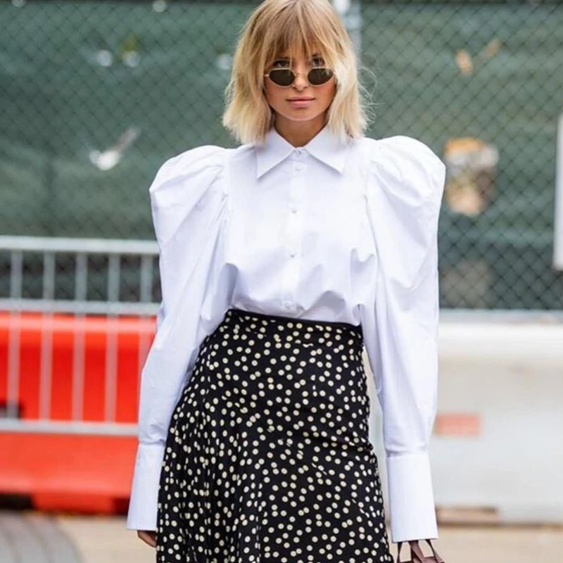 

French white puff sleeve shirt top women's foreign trade loose 2022 spring new retro professional long-sleeved shirt 623-8