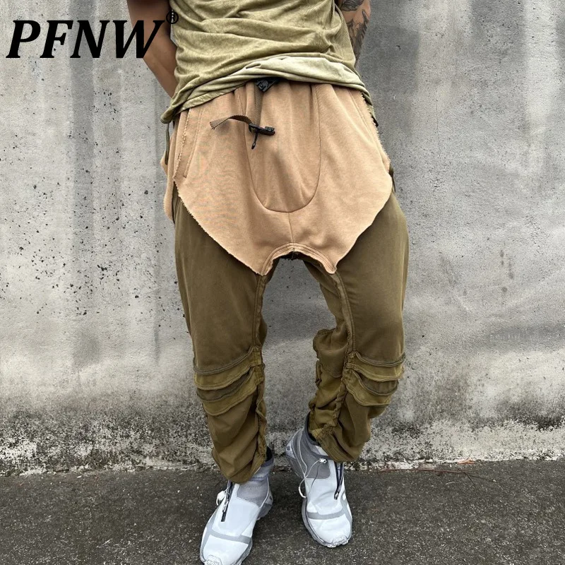 PFNW Autumn Winter New Men's Baggy Vintage Sweatpants Tide Patchwork Youth Loose Casual Patch Constrast Casual Trousers 12A7142