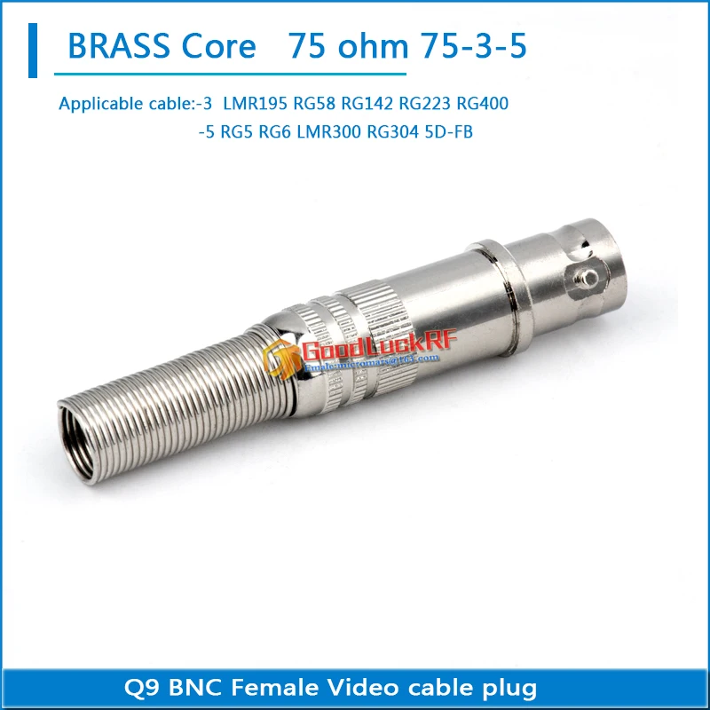 

75ohm BNC female connector welding free monitoring camera Q9 copper core 75-3-5 video cable plug RG58 RG142 RG223 RG400 RG5 RG6