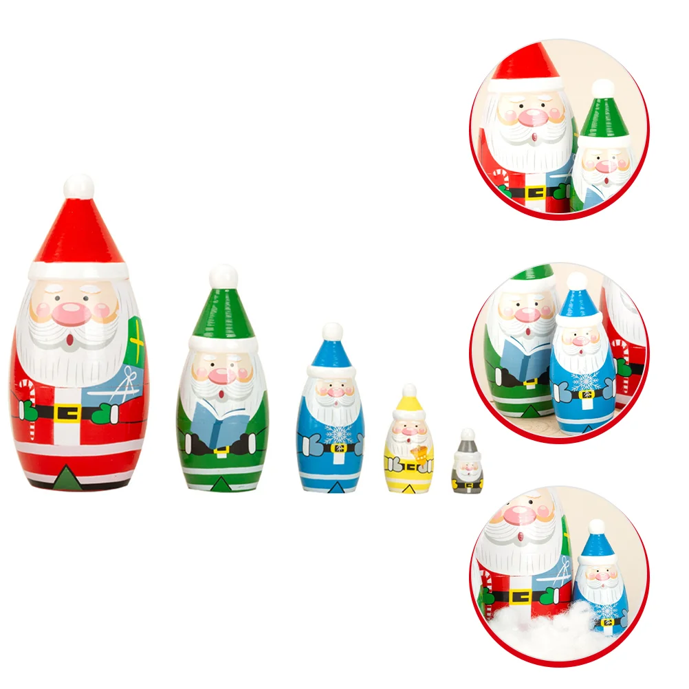 

Santa Wooden Russian Stacking Dolls Ornaments Stackable Party Gift Kids Nesting Clause Matryoshka Children Toys