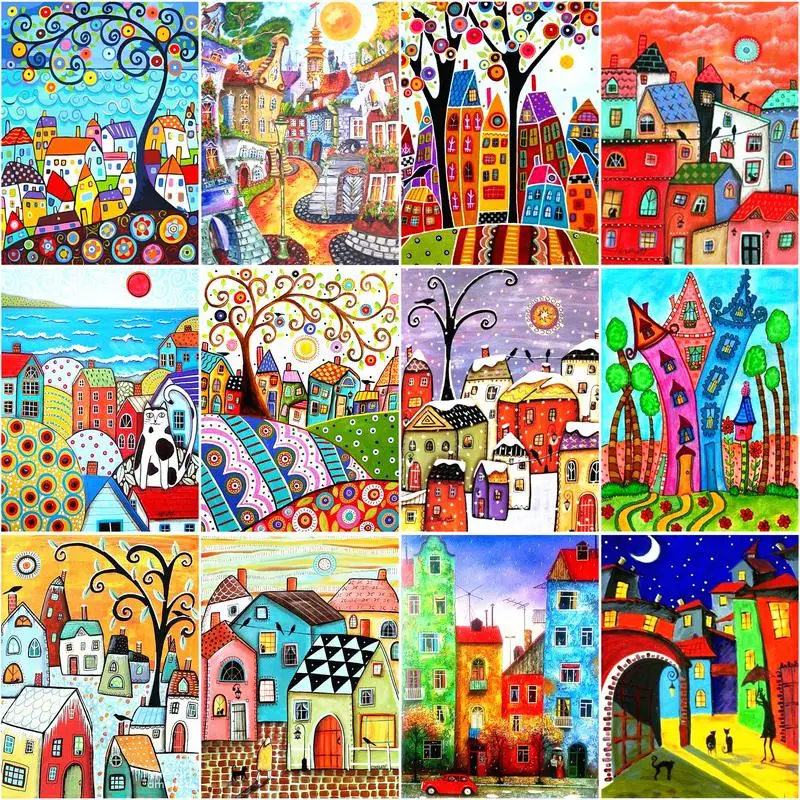 

Paint By Number For Adults Abstract House Landscape Acrylic Paint On Canvas Coloring By Numbers digital oil paint