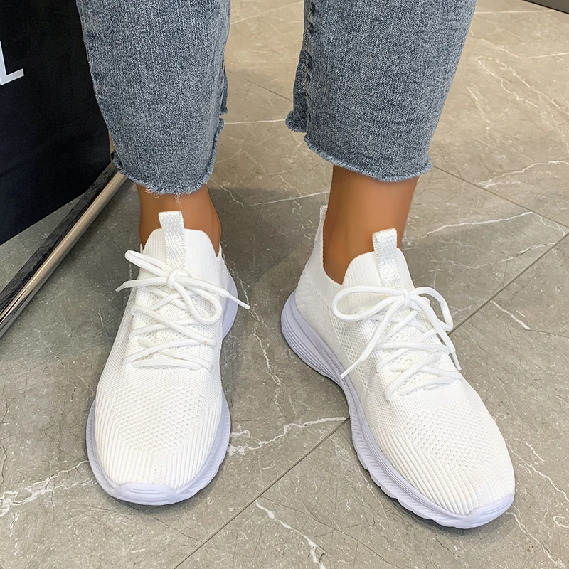 Модные вязаные кроссовки для женщин легкая дышащая сетчатая спортивная обувь