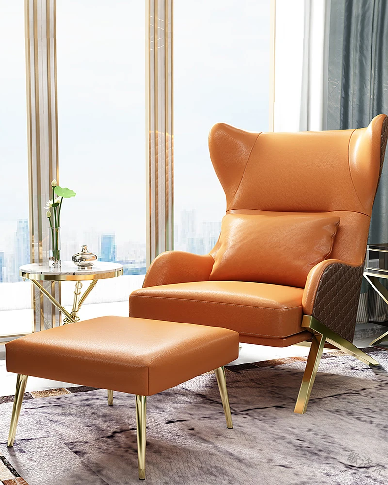 

Custom Nordic Luxury Leather Leisure Tiger Chair Post-modern Chair Designer Living Room Lazy High Back Single Person Sofa