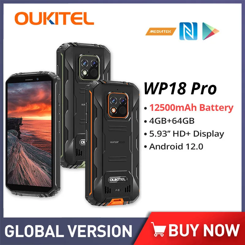 Oukitel Wp18 Pro Rugged Smartphones 12500mah 4gb Ram 64gb Rom Shockproof Mobile Phone Android Unlocked Cell Phone