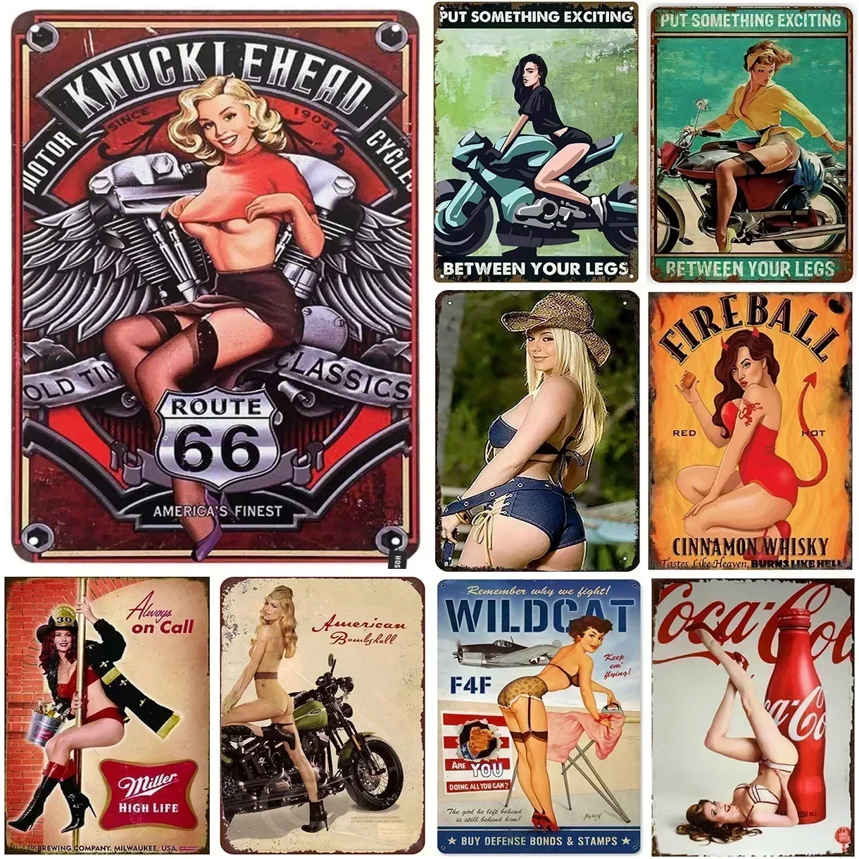 

Garage Pin Up Girls Metal Tin Signs Vintage Metal Posters for Men Women Wall Art Decor for Home Bars Clubs Cafes