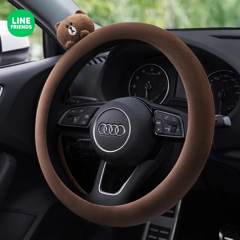 

Line Friends Steering Covers Car Winter Universal Leather Non-Slip Sweat-Absorbing Ultra-Thin Cute Steering Wheel Cover