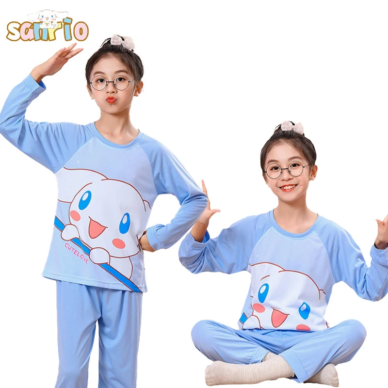 

Anime Sanrio Kuromi Cinnamoroll Fall Children's Pajamas Casual Loose Sweet Round Neck Girl Long-sleeved Pajamas Kid Homewear Set