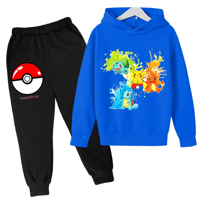 

Pokemon Children Hoodies Clothes Anime Spring Autumn Boys Girls Hoodies Set Kids Funny Harajuku Fashion Pullover Tops Pant Suit